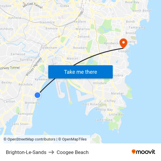 Brighton-Le-Sands to Coogee Beach map