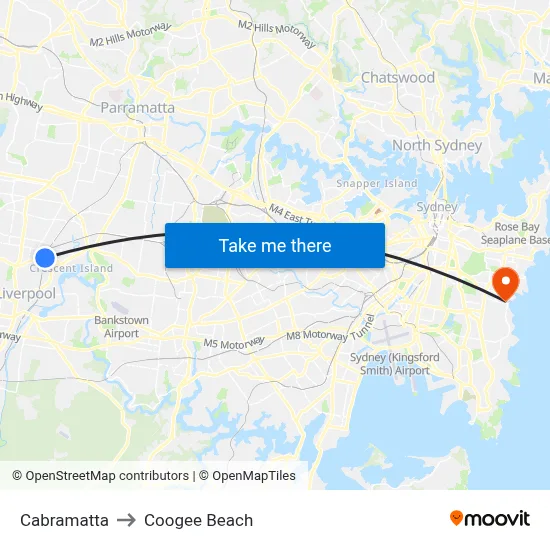 Cabramatta to Coogee Beach map