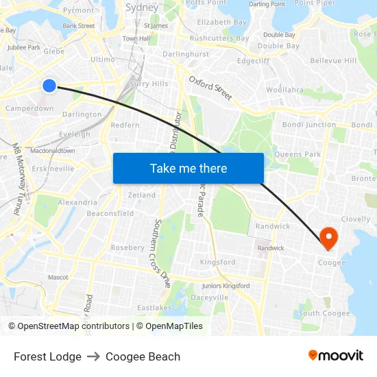 Forest Lodge to Coogee Beach map