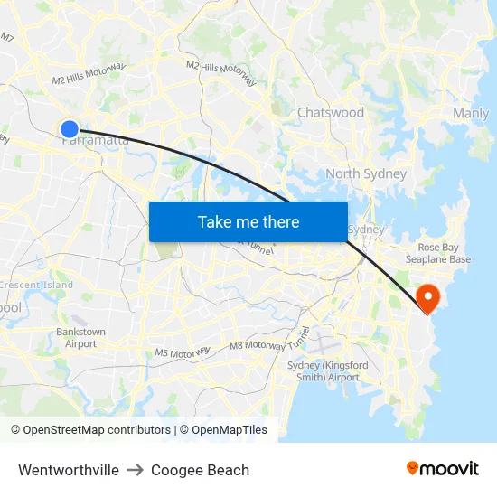 Wentworthville to Coogee Beach map