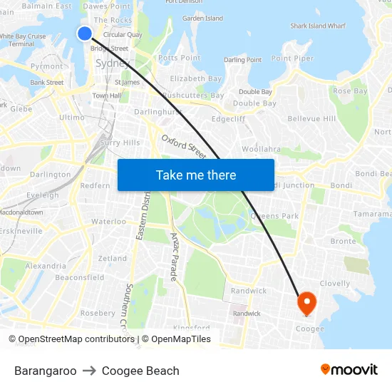 Barangaroo to Coogee Beach map