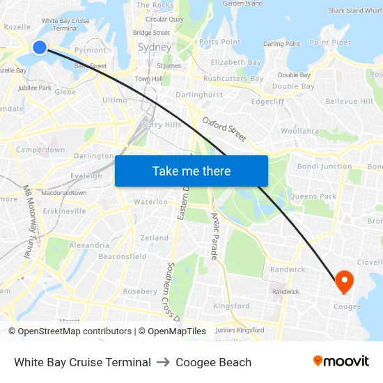 White Bay Cruise Terminal to Coogee Beach map