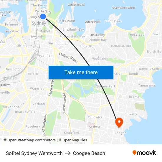 Sofitel Sydney Wentworth to Coogee Beach map