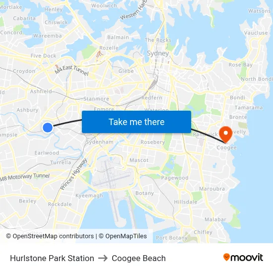Hurlstone Park Station to Coogee Beach map