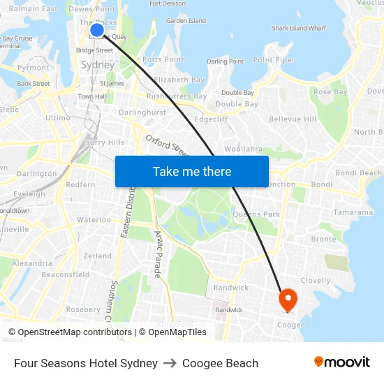 Four Seasons Hotel Sydney to Coogee Beach map