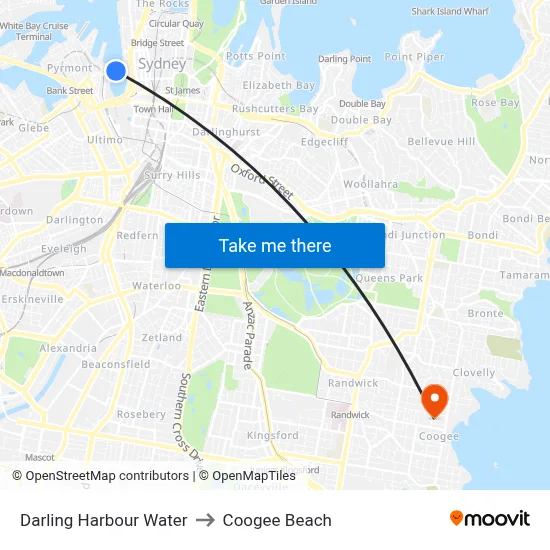 Darling Harbour Water to Coogee Beach map