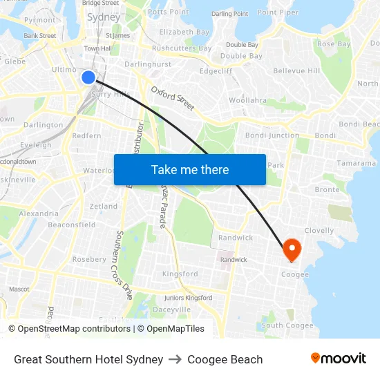 Great Southern Hotel Sydney to Coogee Beach map
