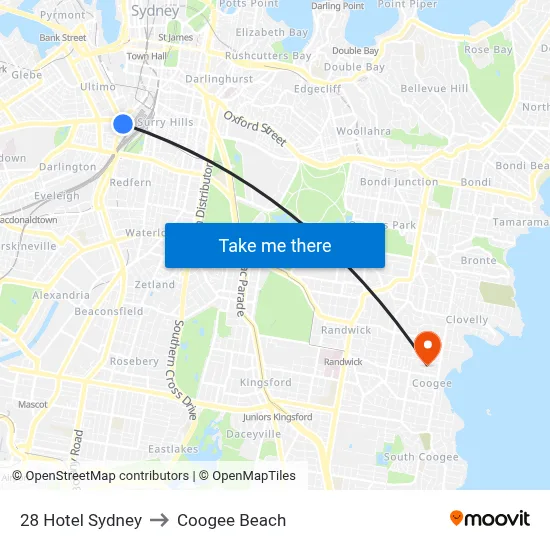 28 Hotel Sydney to Coogee Beach map