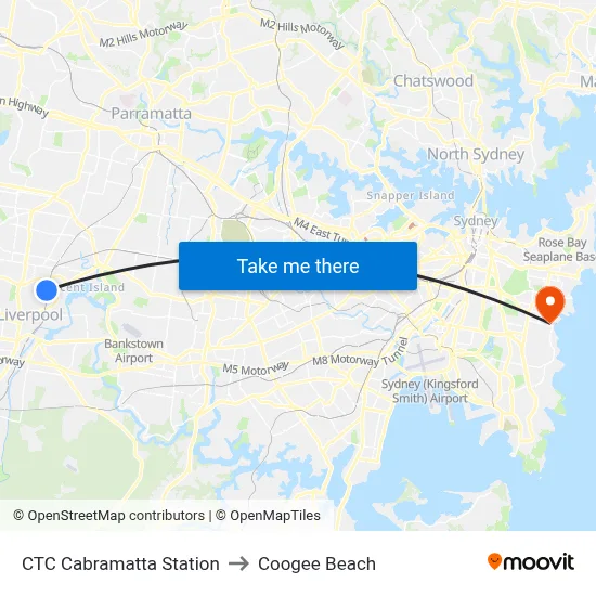 CTC Cabramatta Station to Coogee Beach map