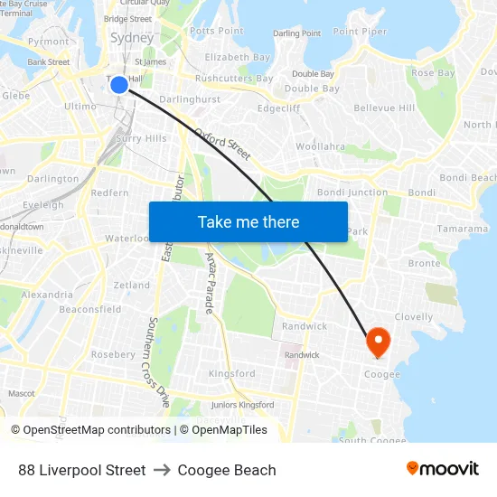 88 Liverpool Street to Coogee Beach map