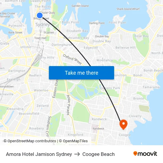 Amora Hotel Jamison Sydney to Coogee Beach map