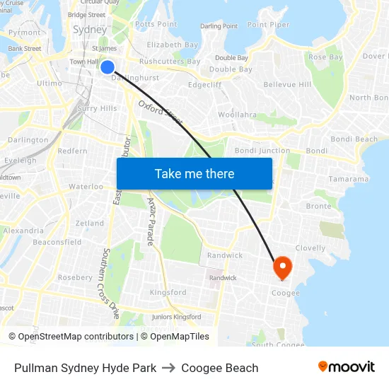 Pullman Sydney Hyde Park to Coogee Beach map