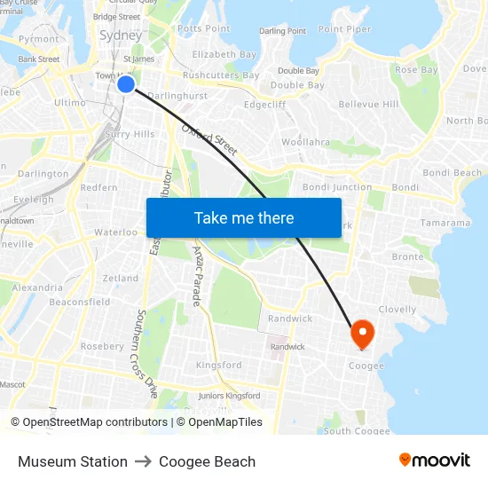 Museum Station to Coogee Beach map