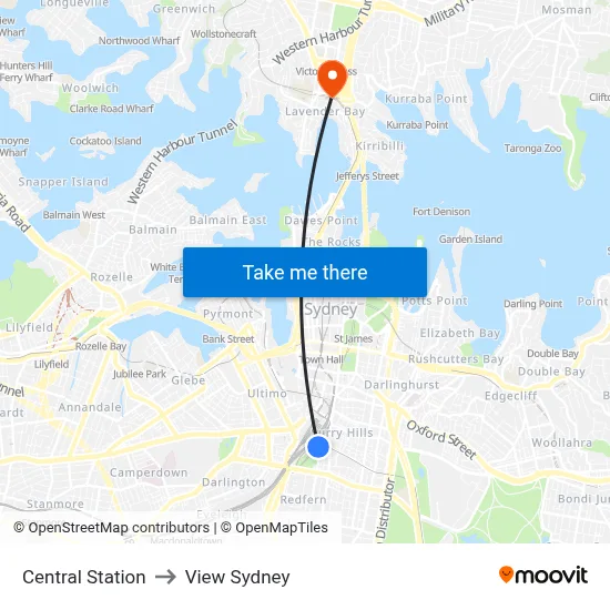 Central Station to View Sydney map