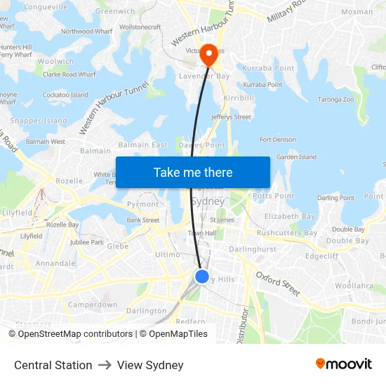 Central Station to View Sydney map
