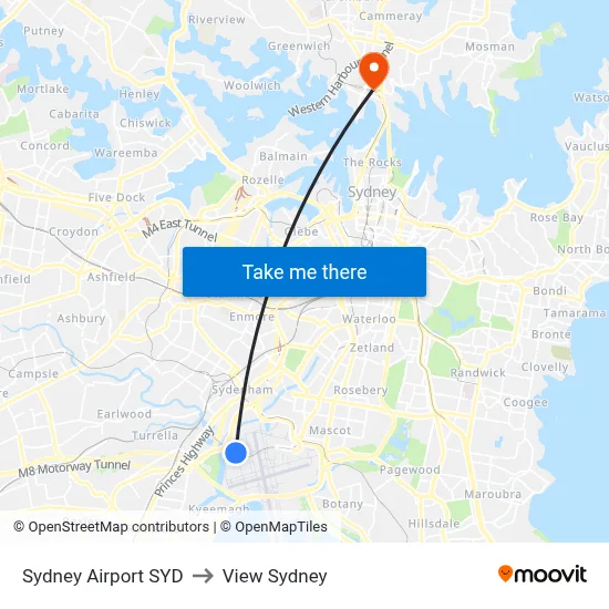 Sydney Airport SYD to View Sydney map