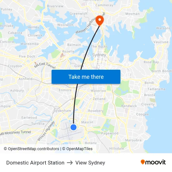 Domestic Airport Station to View Sydney map