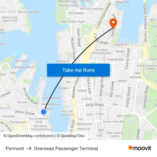 Pyrmont to Overseas Passenger Terminal map