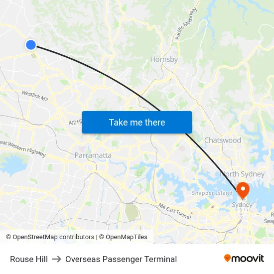 Rouse Hill to Overseas Passenger Terminal map