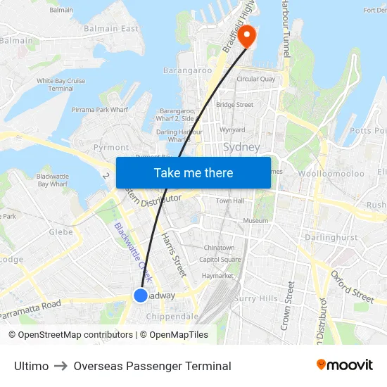Ultimo to Overseas Passenger Terminal map
