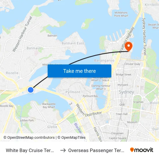 White Bay Cruise Terminal to Overseas Passenger Terminal map