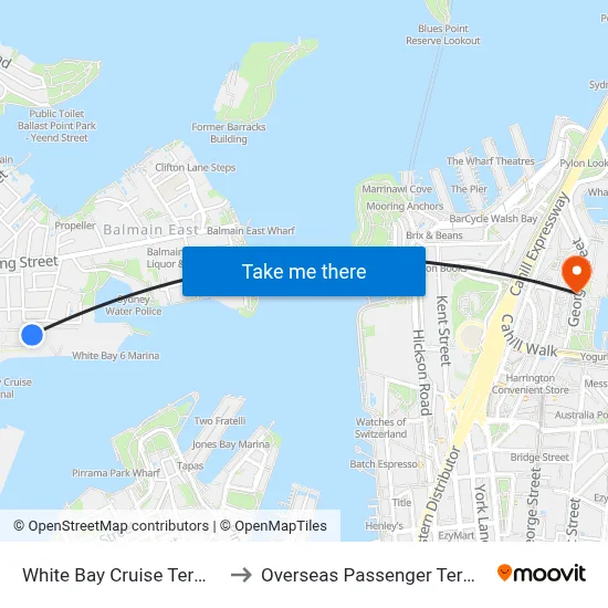 White Bay Cruise Terminal to Overseas Passenger Terminal map