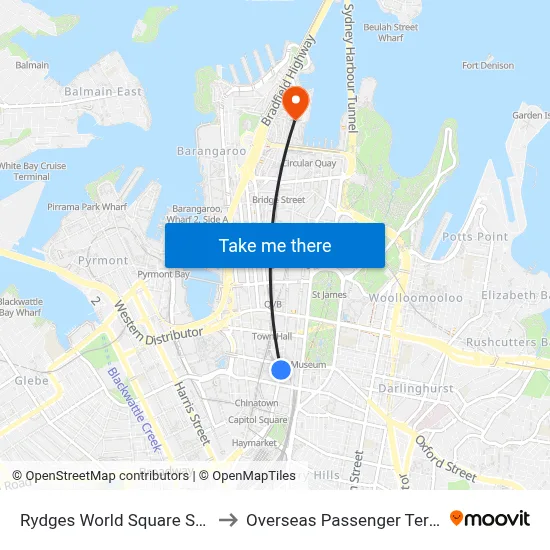 Rydges World Square Sydney to Overseas Passenger Terminal map