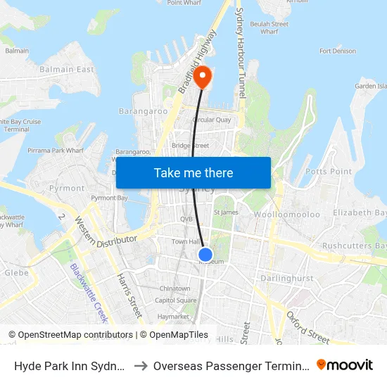 Hyde Park Inn Sydney to Overseas Passenger Terminal map