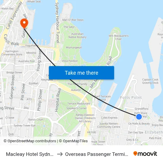 Macleay Hotel Sydney to Overseas Passenger Terminal map