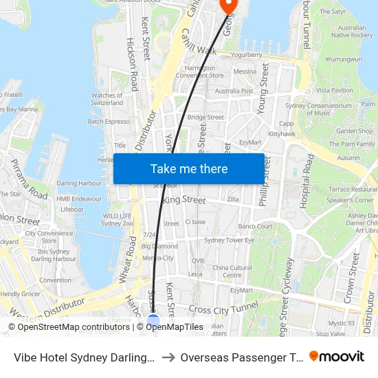 Vibe Hotel Sydney Darling Harbour to Overseas Passenger Terminal map