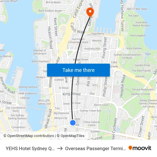 YEHS Hotel Sydney QVB to Overseas Passenger Terminal map