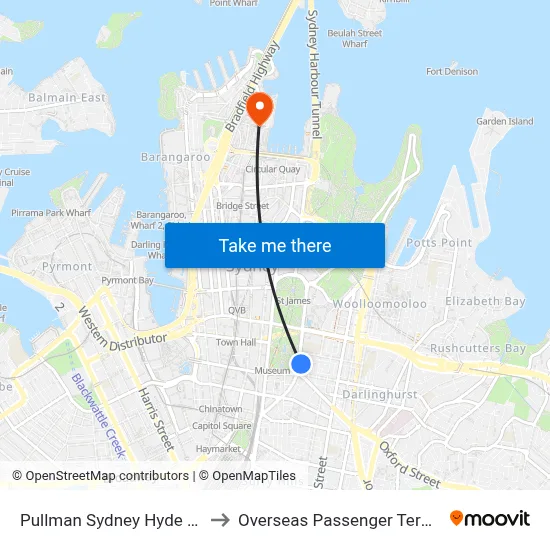 Pullman Sydney Hyde Park to Overseas Passenger Terminal map