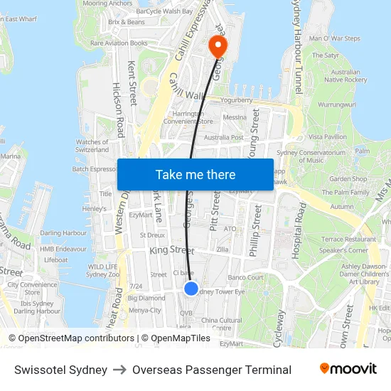 Swissotel Sydney to Overseas Passenger Terminal map