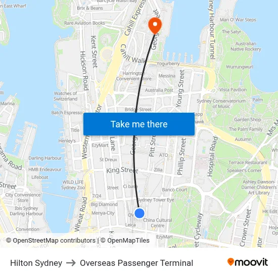 Hilton Sydney to Overseas Passenger Terminal map