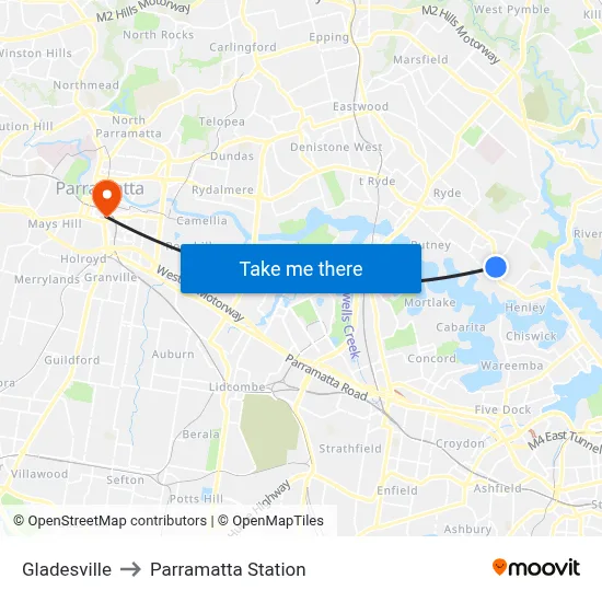 Gladesville to Parramatta Station map