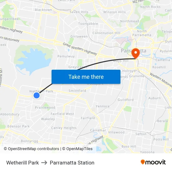 Wetherill Park to Parramatta Station map