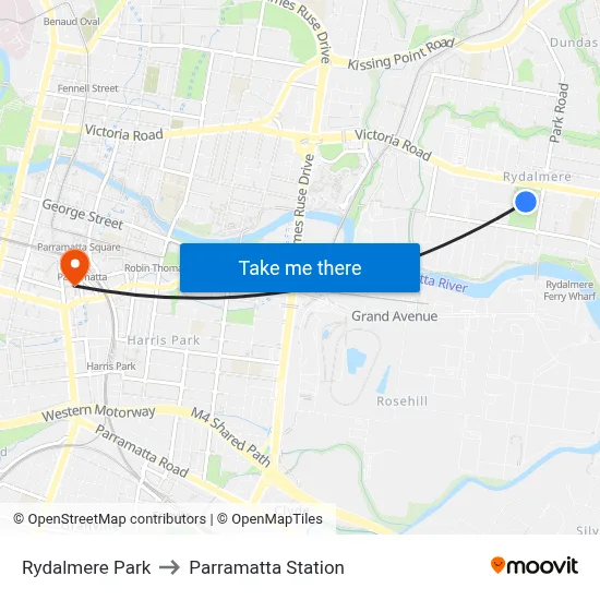 Rydalmere Park to Parramatta Station map