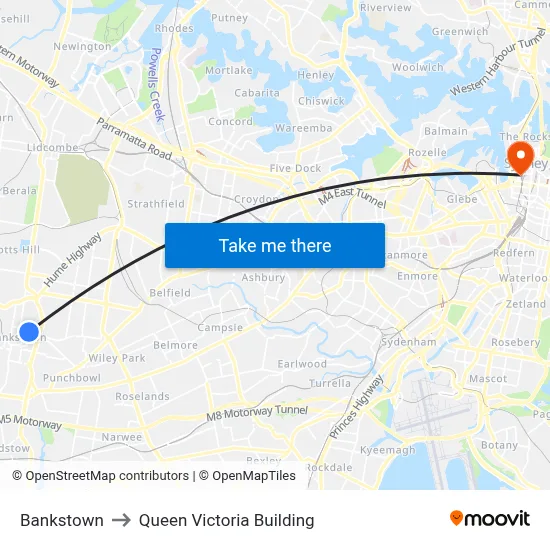 Bankstown to Queen Victoria Building map