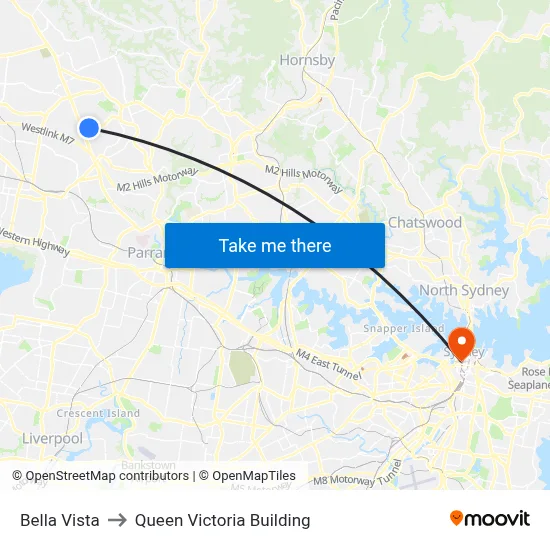 Bella Vista to Queen Victoria Building map