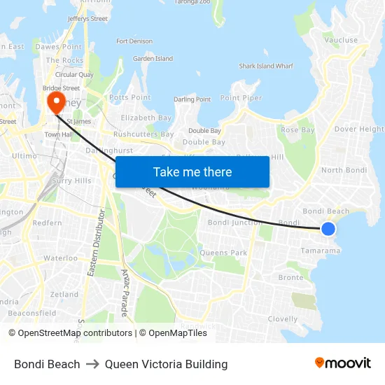 Bondi Beach to Queen Victoria Building map