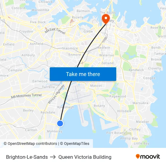 Brighton-Le-Sands to Queen Victoria Building map