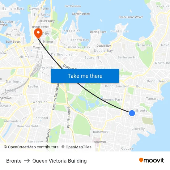 Bronte to Queen Victoria Building map