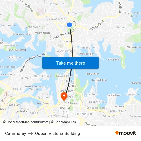 Cammeray to Queen Victoria Building map