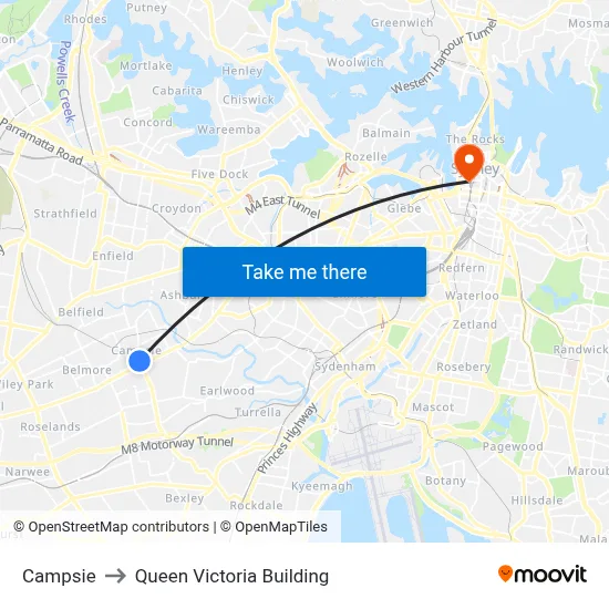 Campsie to Queen Victoria Building map