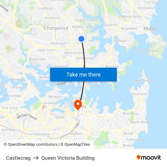 Castlecrag to Queen Victoria Building map