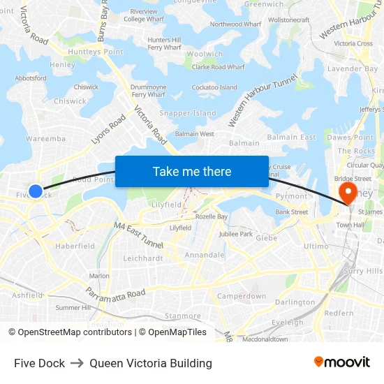 Five Dock to Queen Victoria Building map