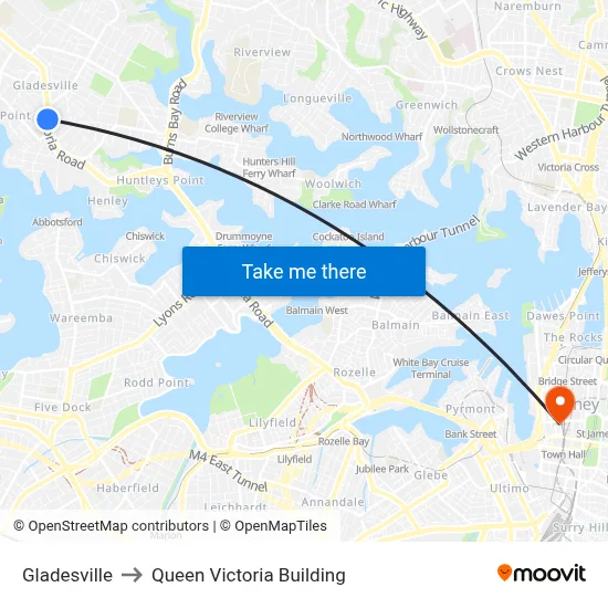 Gladesville to Queen Victoria Building map