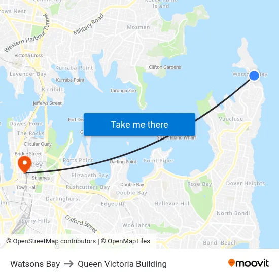 Watsons Bay to Queen Victoria Building map