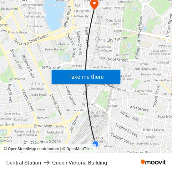 Central Station to Queen Victoria Building map