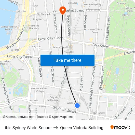 ibis Sydney World Square to Queen Victoria Building map